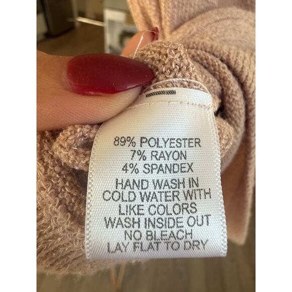 Gibsonlook mock Neck Ribbed One Shoulder Cut Out Knit sweater Dress Nude Blush S - Picture 6 of 7